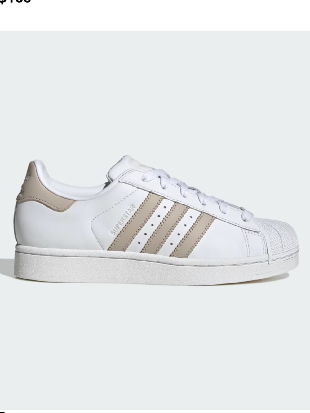 adidas Superstar II White Leather Wonder Beige Three Stripe Sneakers Size 9.5